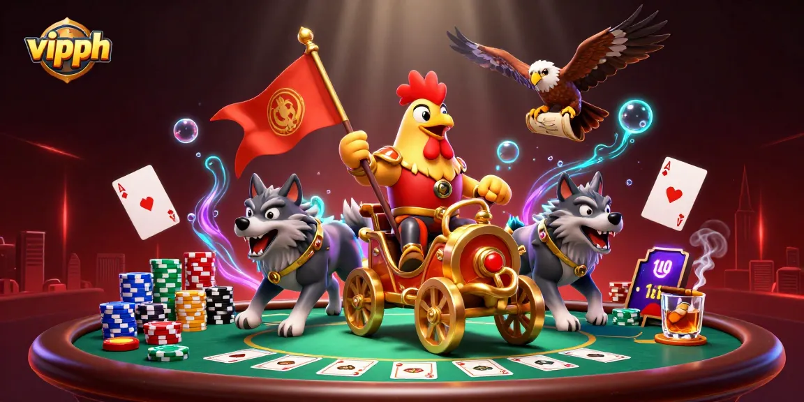Experience thrilling gameplay with vipph in this 3D illustration showcasing poker action and dynamic characters.