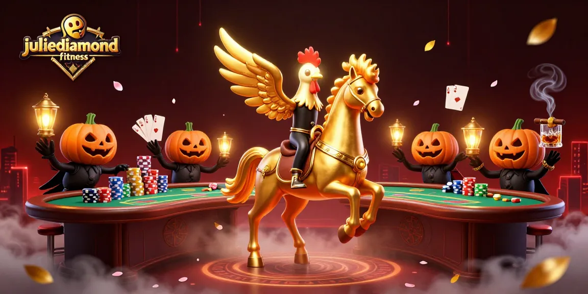 Engage in thrilling gameplay with juliediamondfitness at a vibrant casino featuring golden rooster and poker elements.
