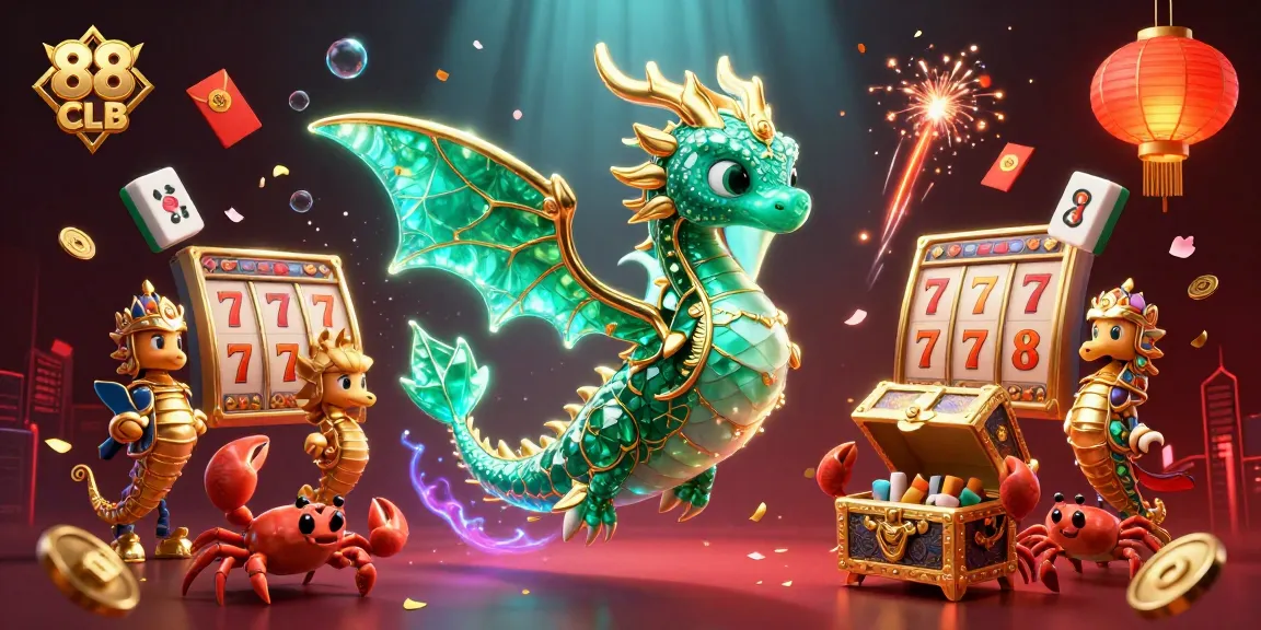 Engage with the vibrant world of 88 CLB featuring animated dragons, treasures, and casino elements.
