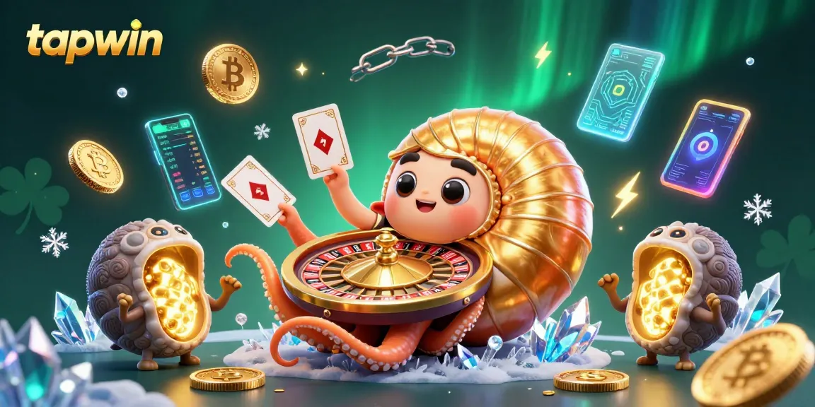Join the action at tapwin with a vibrant illustration featuring ancient gaming elements and crypto coins.