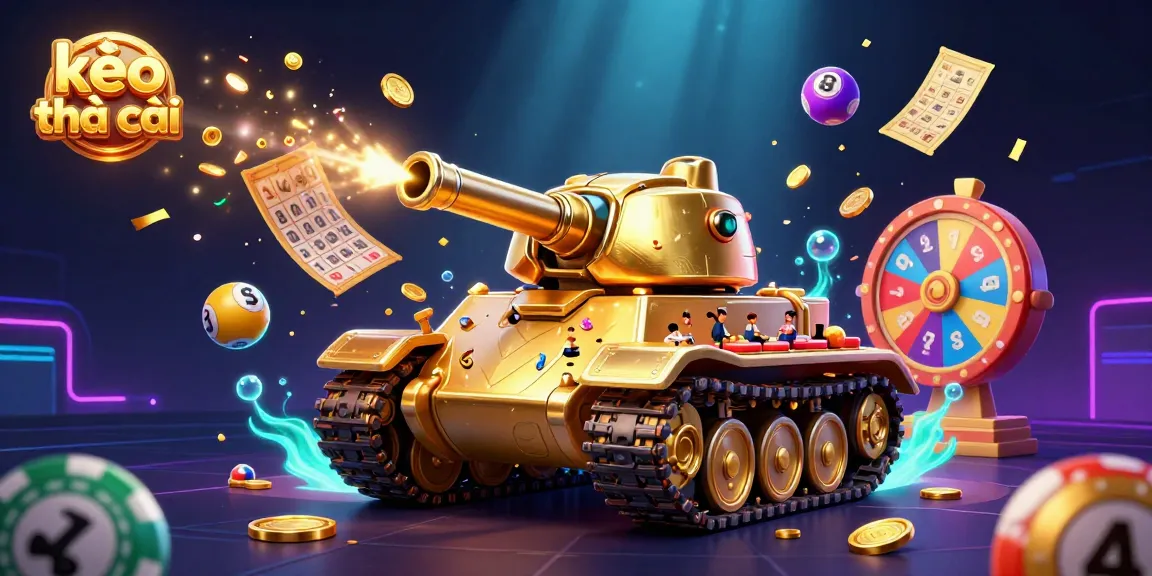 Experience kèo nhà cái in a dynamic 3D scene featuring a golden beetle tank casino surrounded by lively lottery elements.