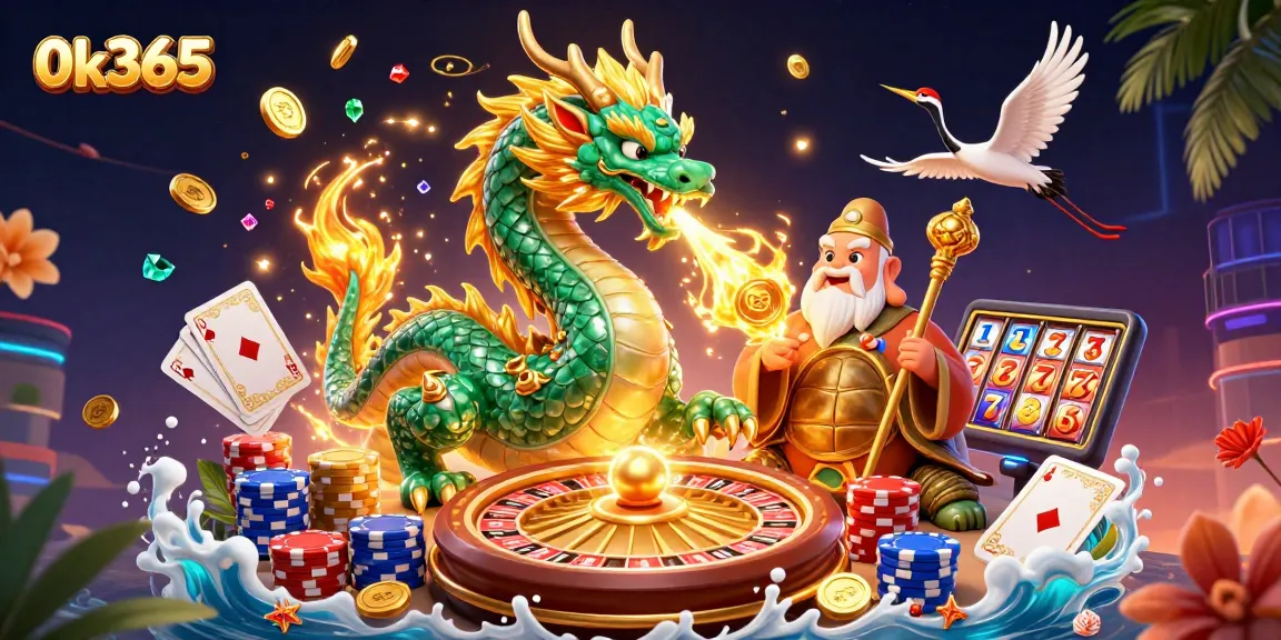 Engage in thrilling gambling with 0k365 surrounded by vibrant, dynamic casino elements.
