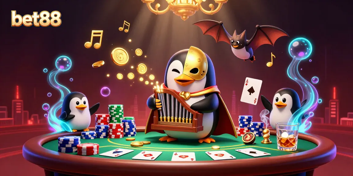 Experience the excitement of bet88 with vibrant 3D characters and dynamic casino elements showcasing poker and winning.