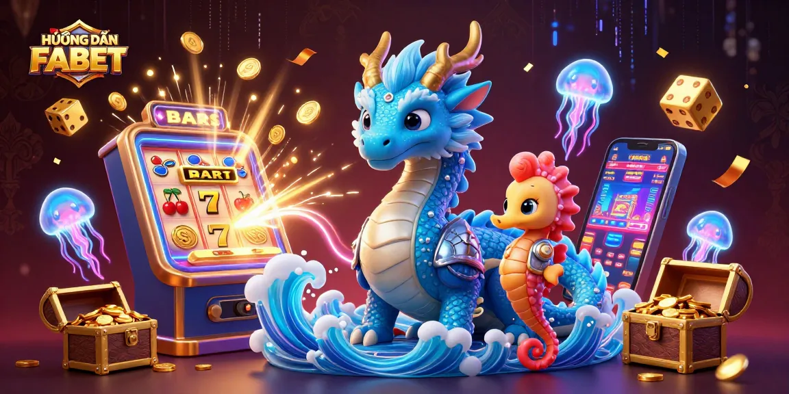 Experience thrilling gameplay with HƯỚNG DẪN FABET, featuring a majestic azure dragon and a jackpot slot machine.
