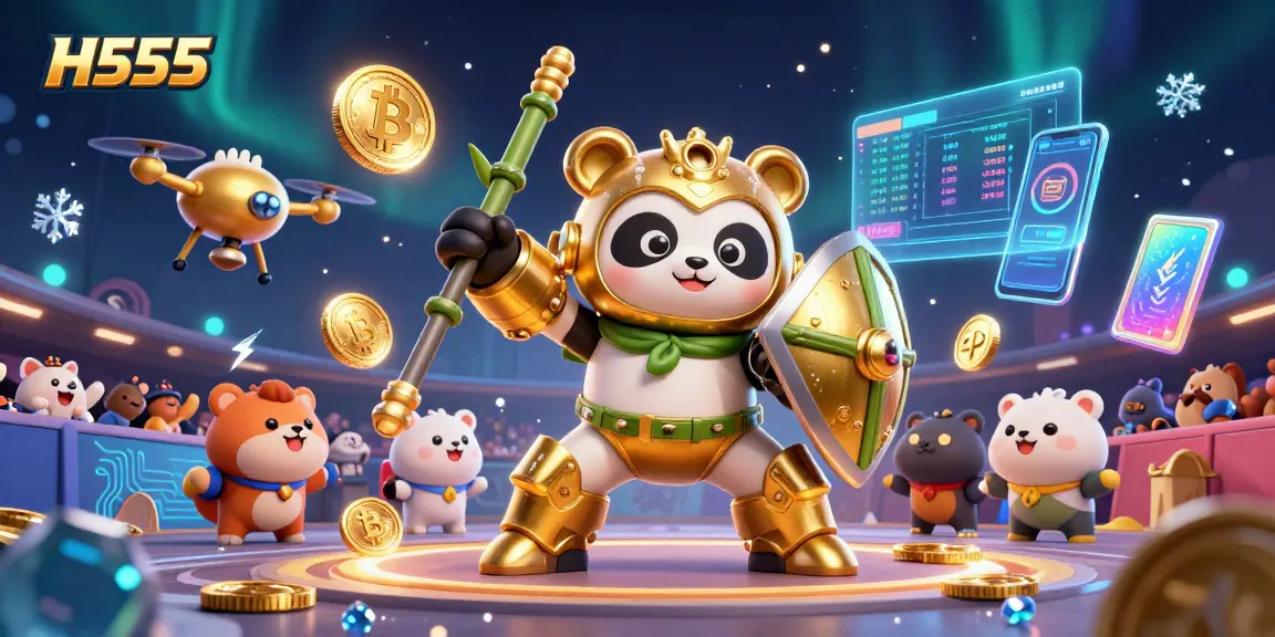 H555 showcases thrilling gameplay as a golden panda battles in a vibrant arena