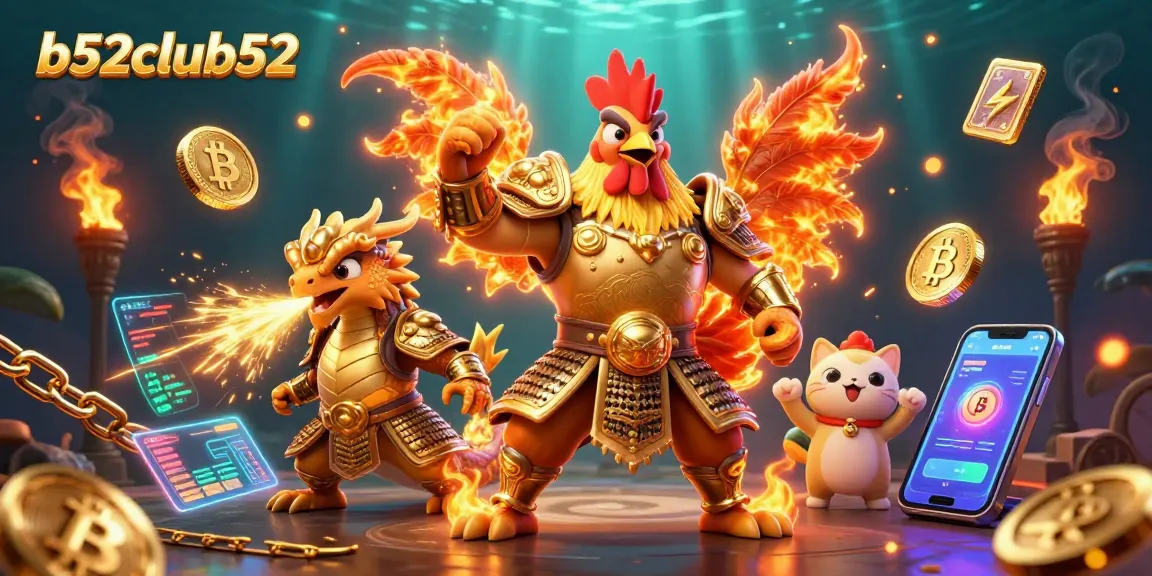 Engage in b52club52 gaming excitement amidst a vibrant 3D cartoon world filled with crypto elements and dynamic characters.