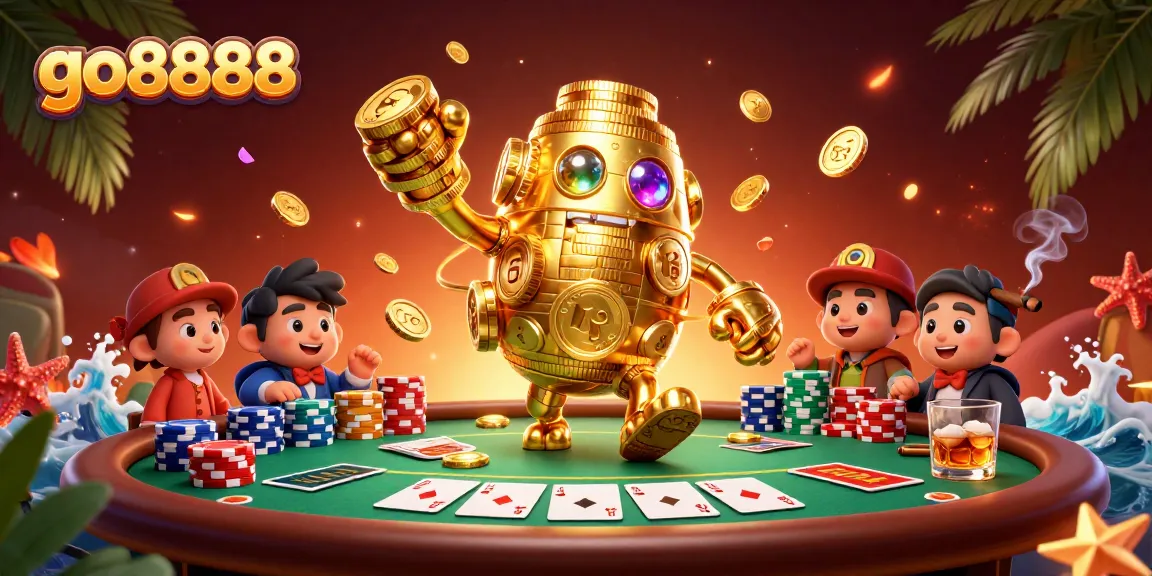 Engage in thrilling casino action with go8888's golden golem and poker elements.