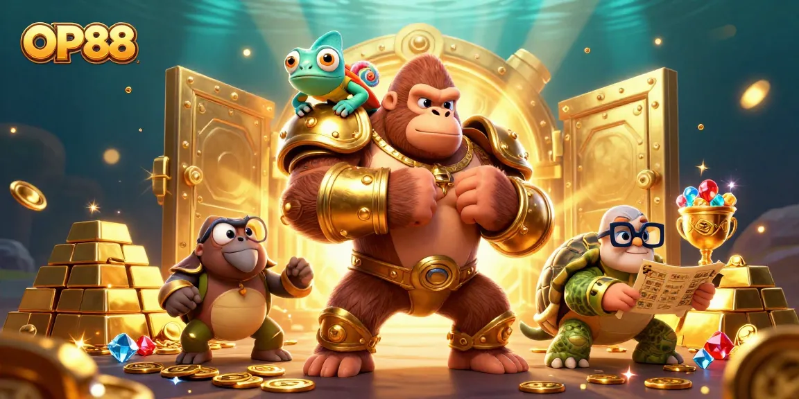 Experience thrilling gameplay with OP88 in a vibrant casino world featuring treasures and characters.