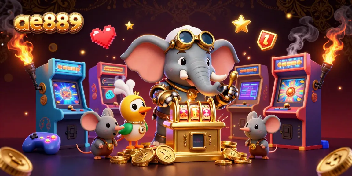 Experience the excitement at ae889 with a steampunk elephant and colorful casino elements in a vibrant scene.