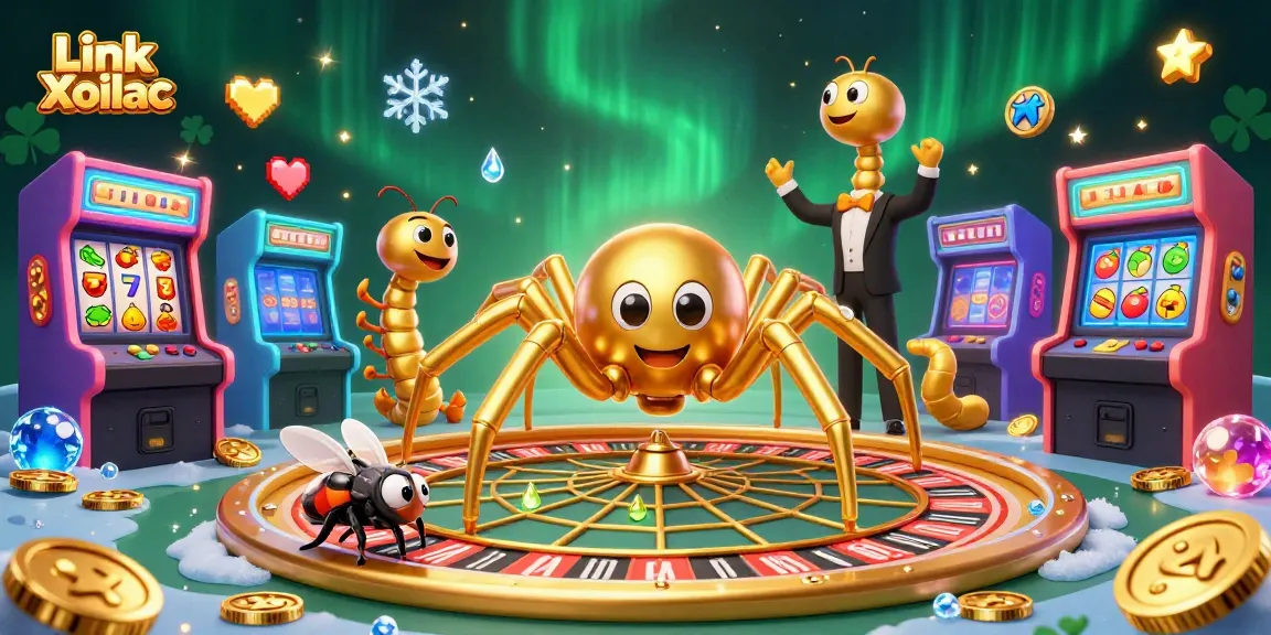 Engage in thrilling bets at Link Xoilac with a spider spinning a roulette wheel and dynamic game elements.