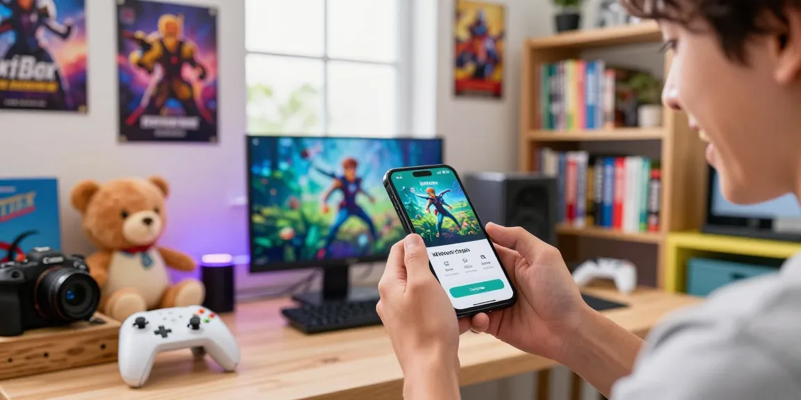 Excited gamer downloading the Winbox app in a colorful gaming room