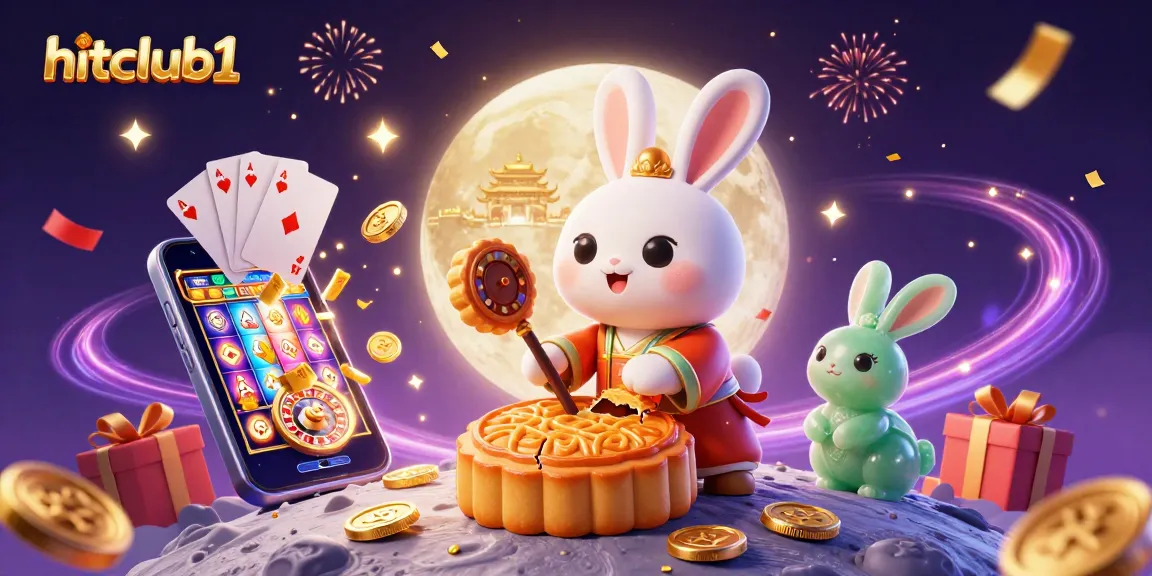 Experience hitclub1's vibrant casino atmosphere with a moon rabbit and golden coins.