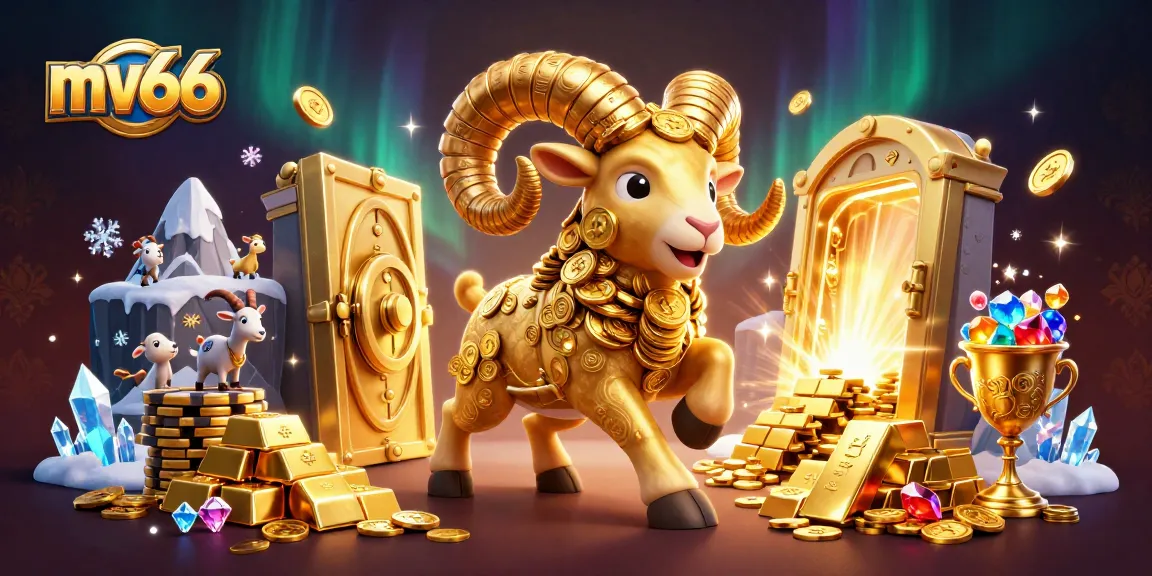 Experience the thrill of mv66 as a golden ram charges at a treasure vault, embodying the casino spirit.