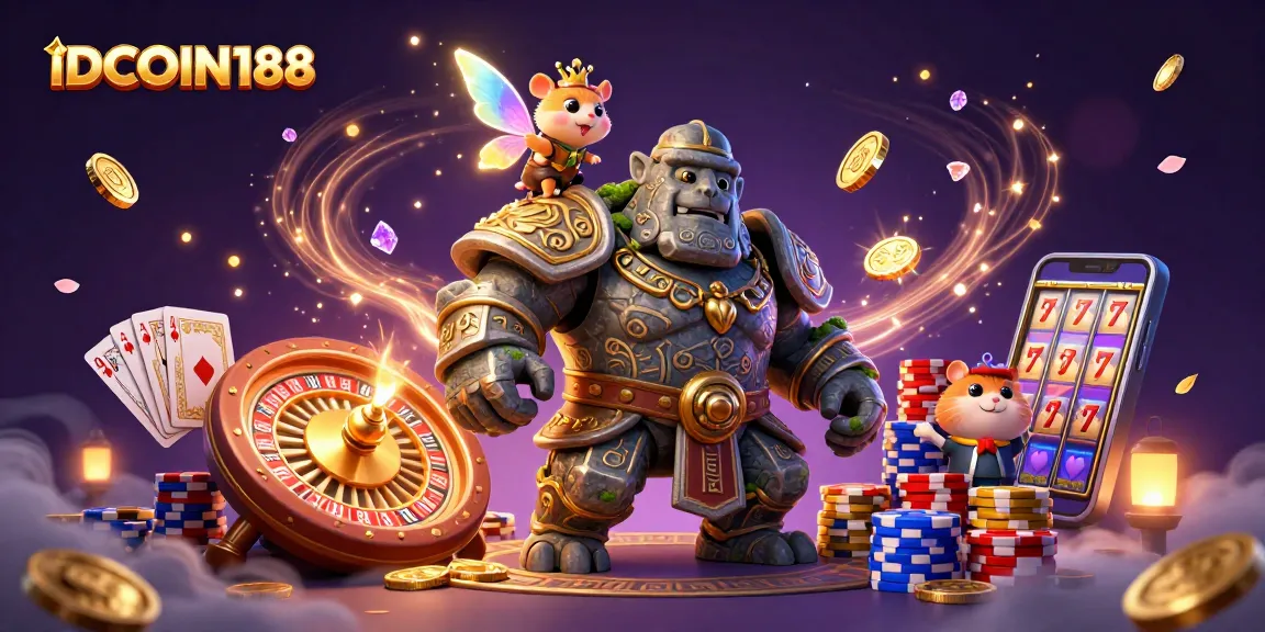 IDCOIN188 spins magical games with a golem guardian, fairy companion, and hamster knight in action.