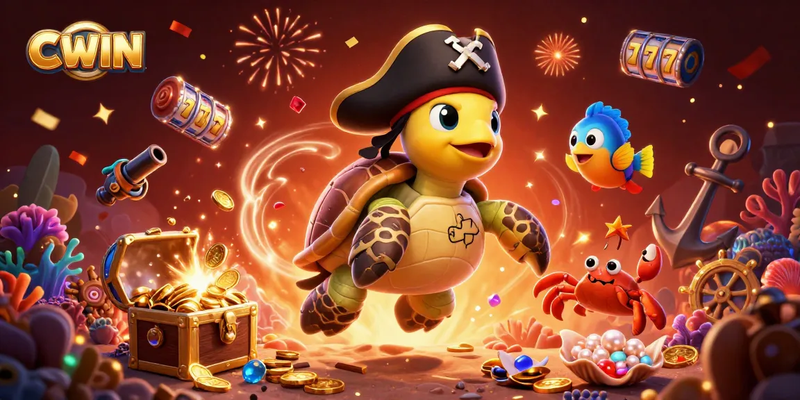 CWIN engages players with an exciting slot adventure featuring a pirate turtle and treasure.