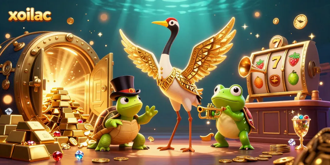 Experience thrilling xoilac gaming with vibrant characters and dynamic slot reels in an art deco casino.